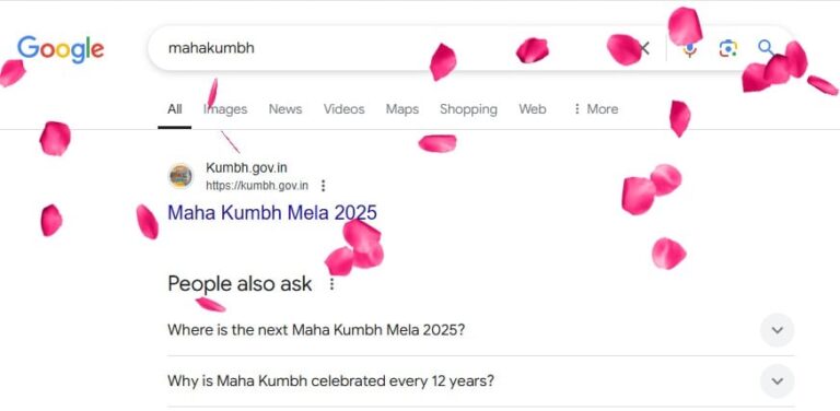 Google Celebrates Maha Kumbh With Rose Petal Shower On Search Screen
