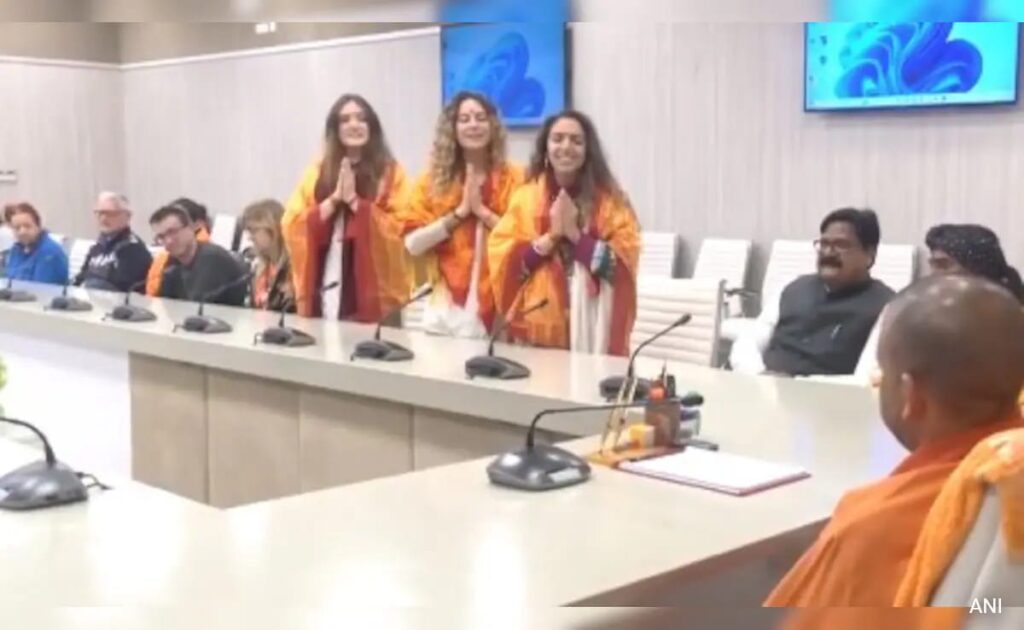 Watch: Women Delegation From Italy Sings Ram Bhajan. Yogi Adityanath Present