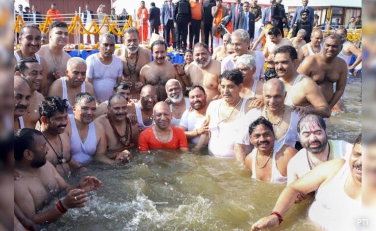 Video: Yogi Adityanath, UP Ministers Take Holy Dip In Sangam At Maha Kumbh