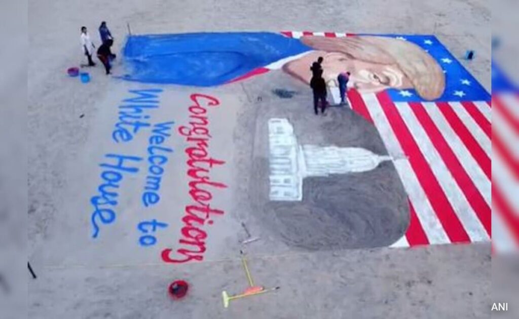 Sudarsan Pattnaik's 47-Foot-Long Sand Art Of Trump Ahead Of His Oath Event