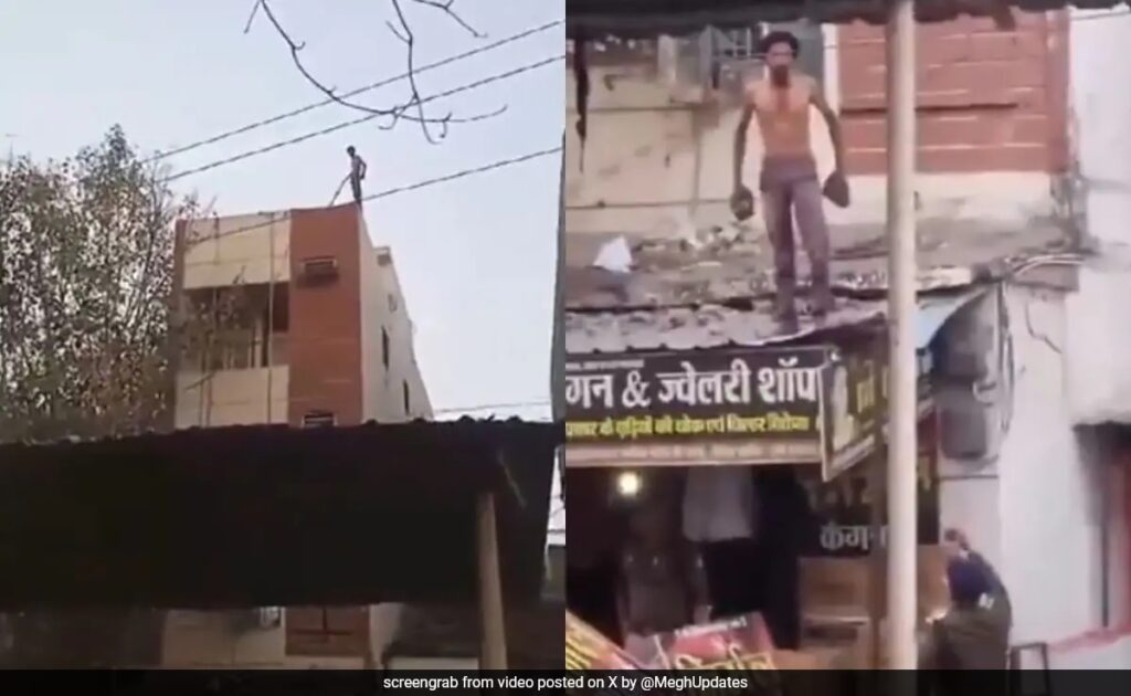 On Camera, Man Jumps Off Terrace, Survives Electric Shock, Attacks Police