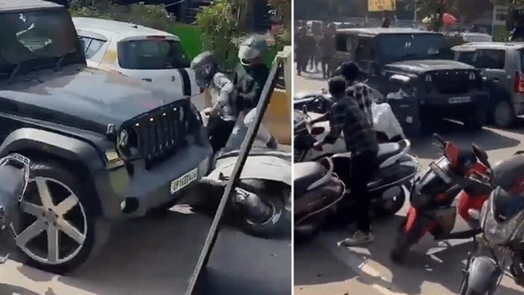 Video: Thar Loses Control On Noida Road, Narrow Escape For Pedestrians