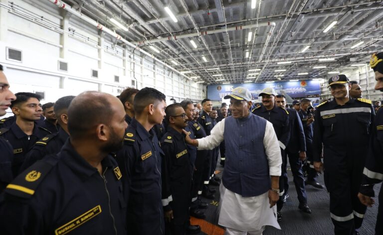 In Pics: Rajnath Singh Aboard INS Vikrant, Meets Navy Personnel
