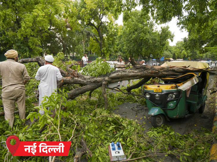 दिल्ली-NCR में बारिश, दीवार गिरने से 4 की मौत:50kmph की रफ्तार से चली हवा, मेट्रो स्टेशन का शेड उड़ा; MP के 21 जिलों में आंधी-बारिश