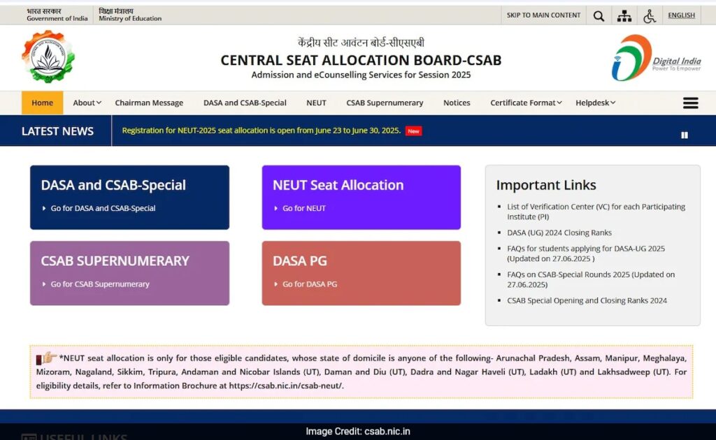 Central Seat Allocation Board 2025 Admission Process For NEUT To End On June 30, Details Here