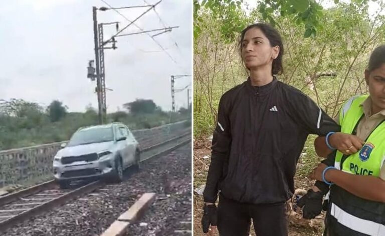 Video: Woman Drives Car On Railway Tracks In Telangana, Halts Train Services