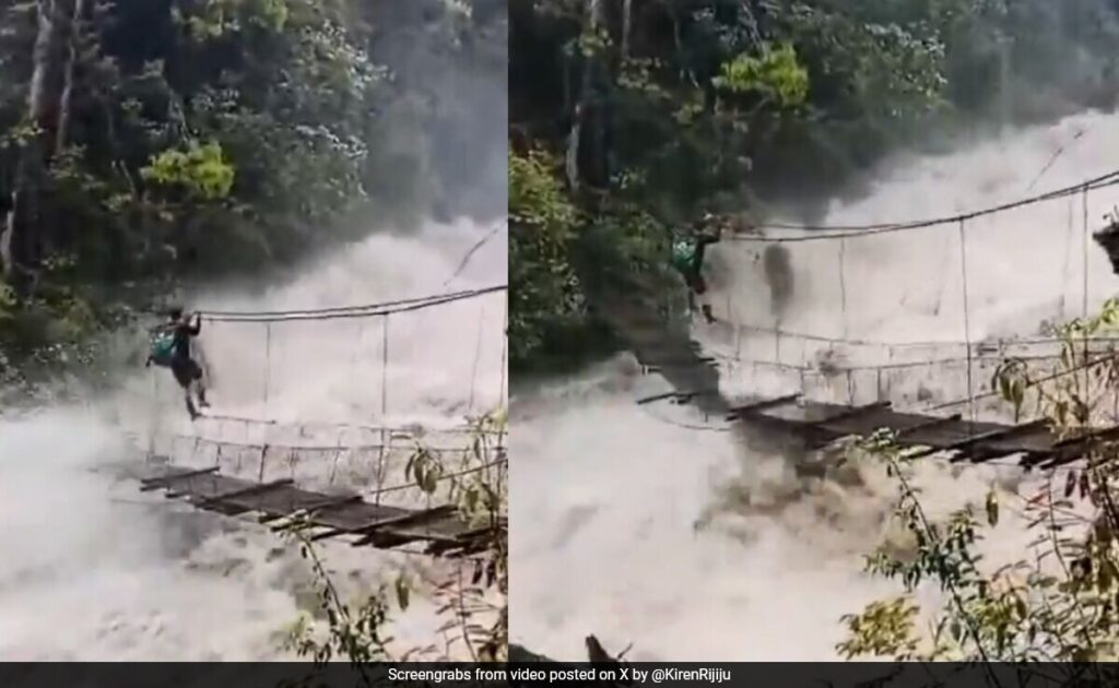 Video: Man Tries To Cross Hanging Bridge Amid Floods. Kiren Rijiju Reacts