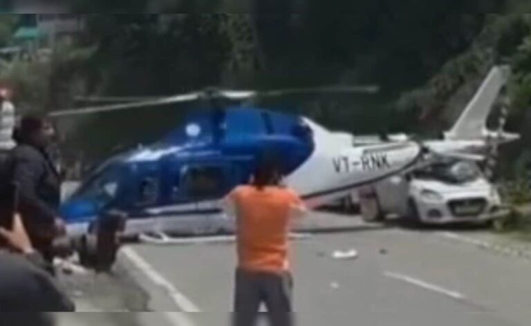 Video: Chopper Makes Emergency Landing On Road, Tail Crushes Car