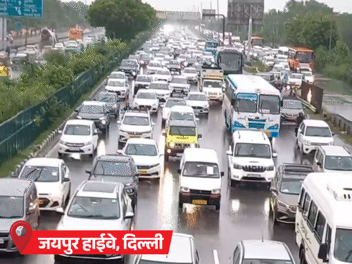 दिल्ली में NH-48 पर 2 किमी लंबा जाम:MP में भारी बारिश से शहडोल रेलवे स्टेशन में पानी भरा; बारिश से तबाही की 10 PHOTOS