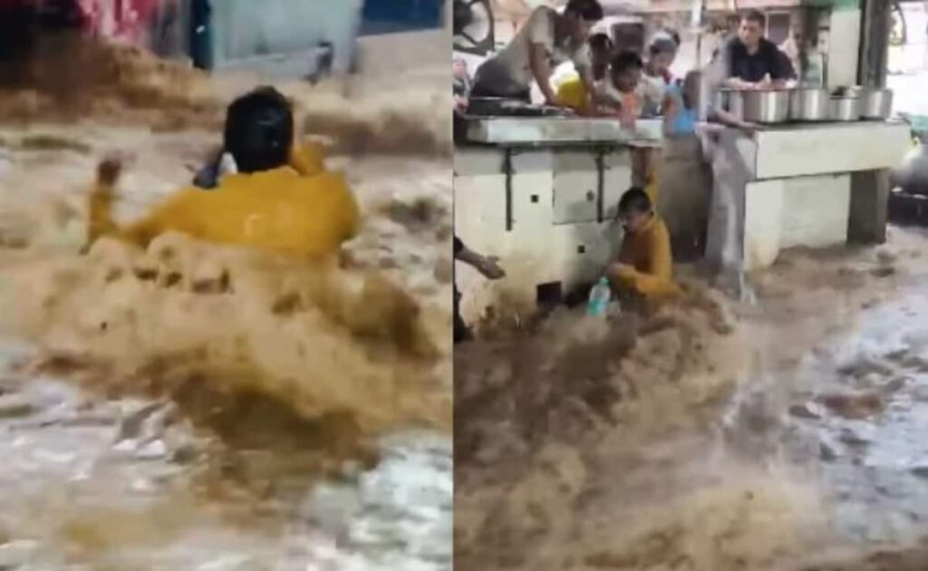 Video: Man Swept Away In Floodwater In Rajasthan, Rescued By Hotel Staff