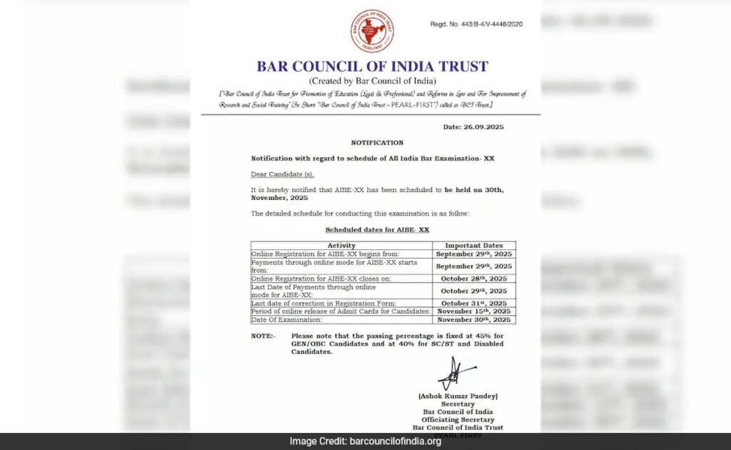 AIBE-XX Exam 2025 Notification Released, Registration Begins September 29